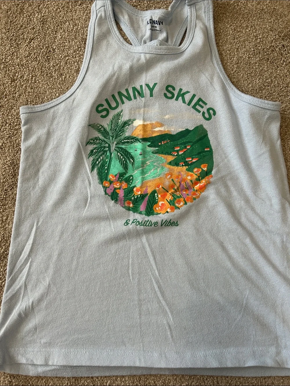 Old Navy Light Blue Graphic & Floral Ribbed Tank Set